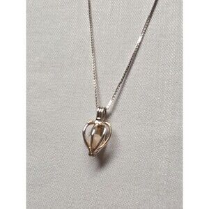 Vintage Lucas Lameth LUC Sterling Silver Pearl Love Cage Pendant 18" Necklace